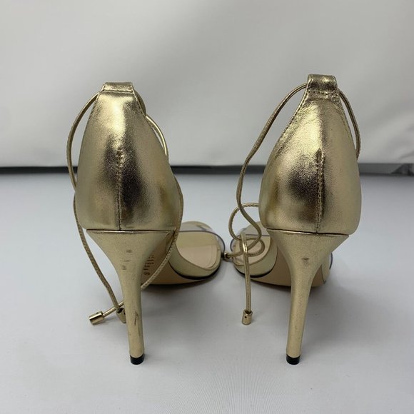 Schutz JOSSEANA Sandal Womens 8.5B Gold Vinyl/Metallic/Platina Strap Ankle S0419 - Picture 5 of 10